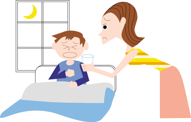 アレルギーで眠れない子供の絵